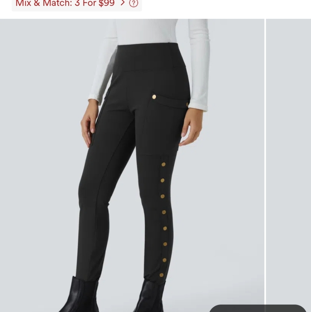NWT Halara Leggings With Brass Buttons And Front Pockets